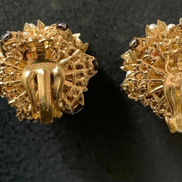 Japan Beautiful Orange-White Beads Clip earrings, Vintage - Picture 5 of 5